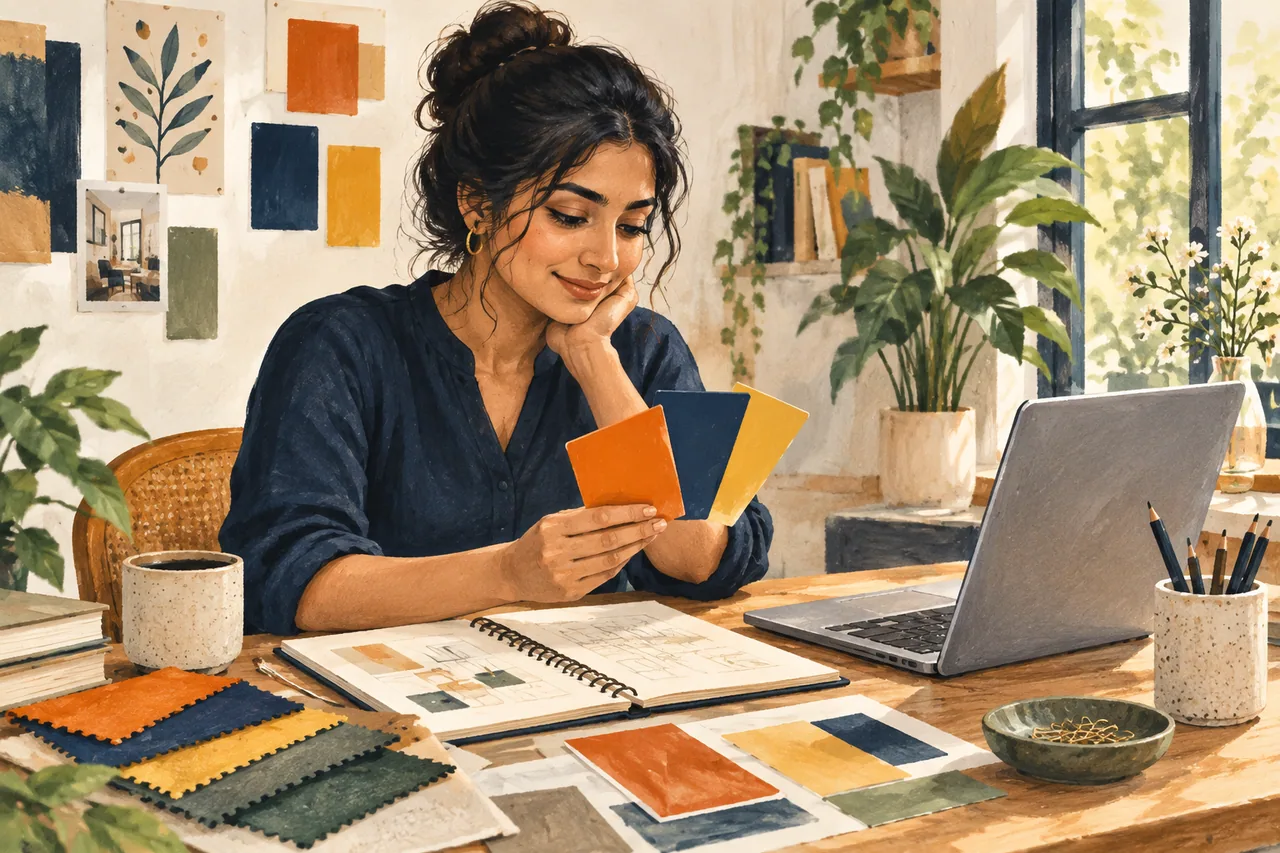 A designer choosing a colour palette for a business workspace