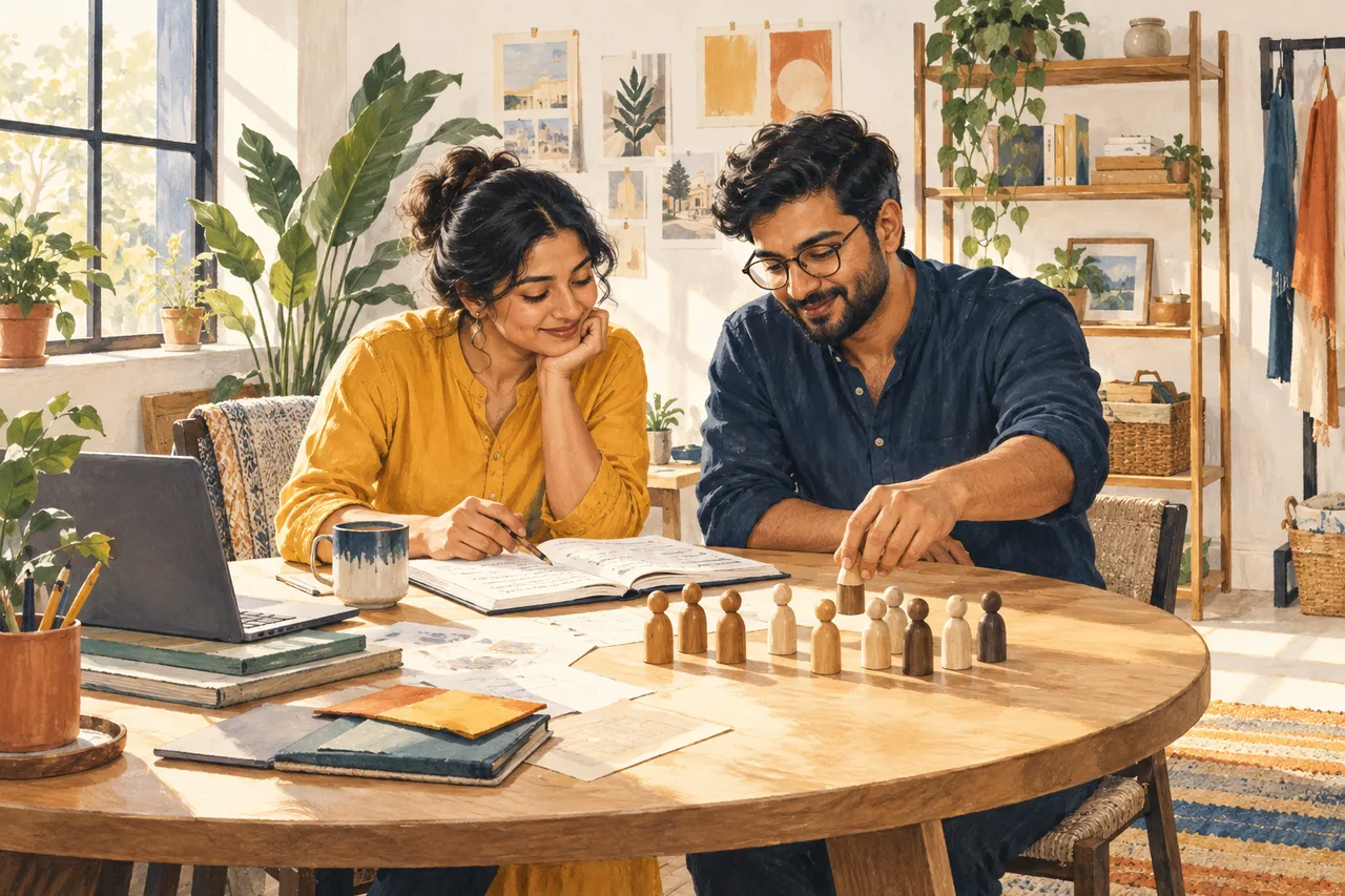 Small business founders planning their team budget together